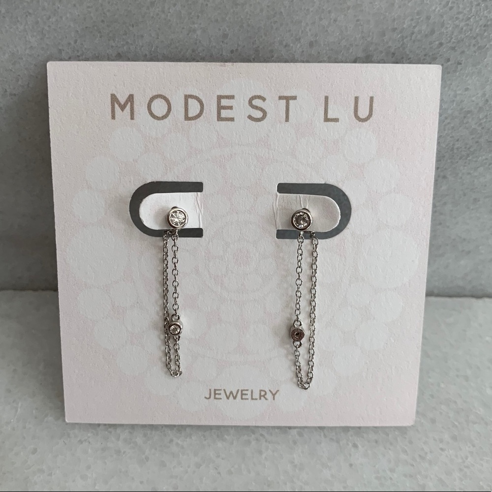 Sterling Silver Crystal Chain Loop Earrings - Picture 1 of 3